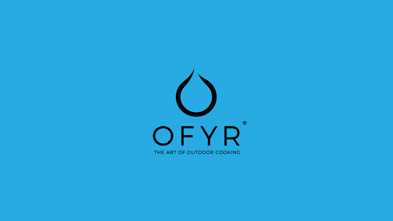 The OFYR logo on a sky blue background