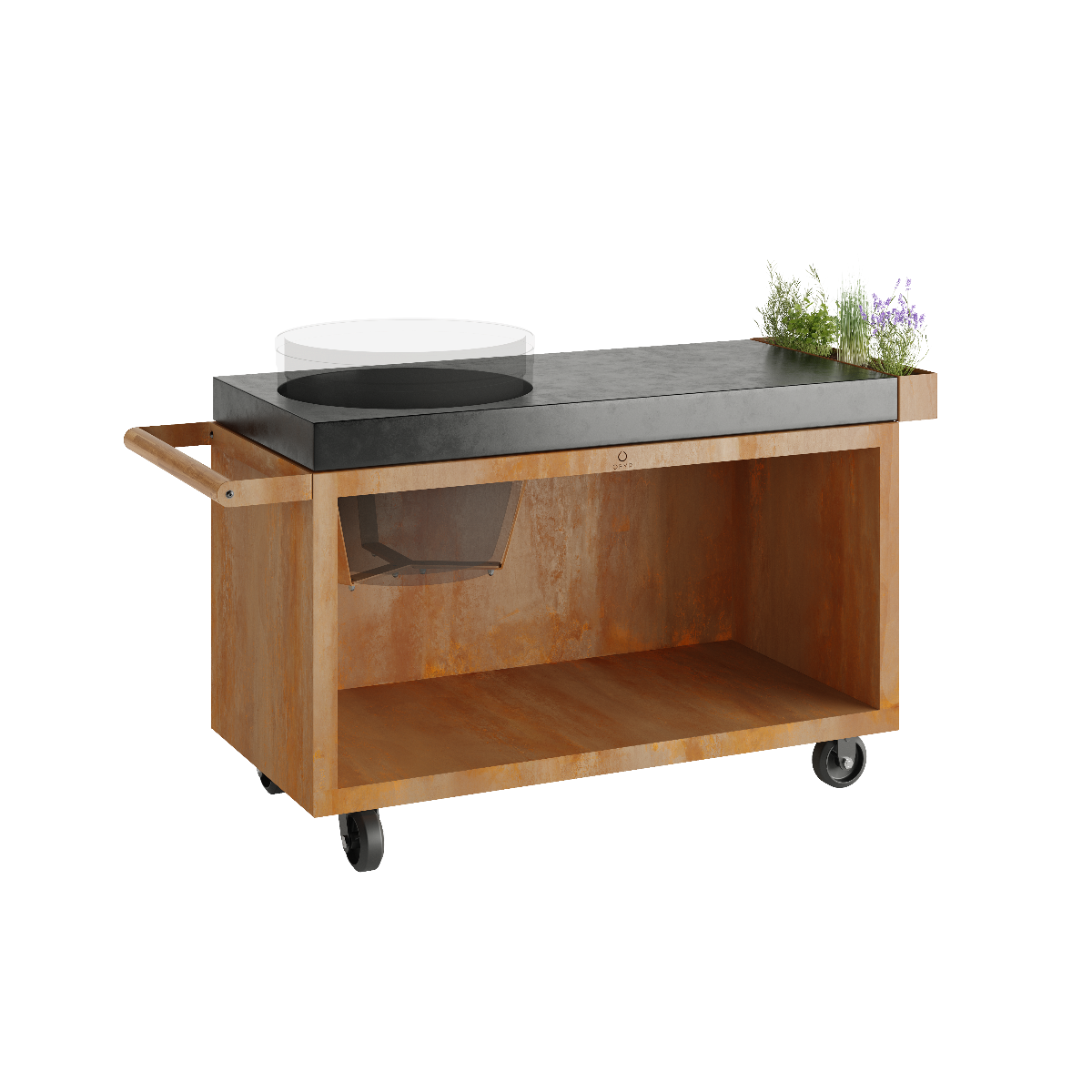 OFYR® Kamado Table Corten 135 PRO Concrete BGE - 2 Color Options — Main Image with transparent background